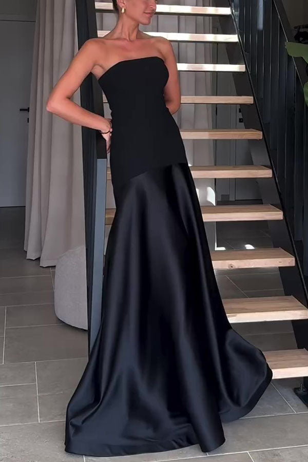 Luxe Satin Glow Strapless Maxi Gown
