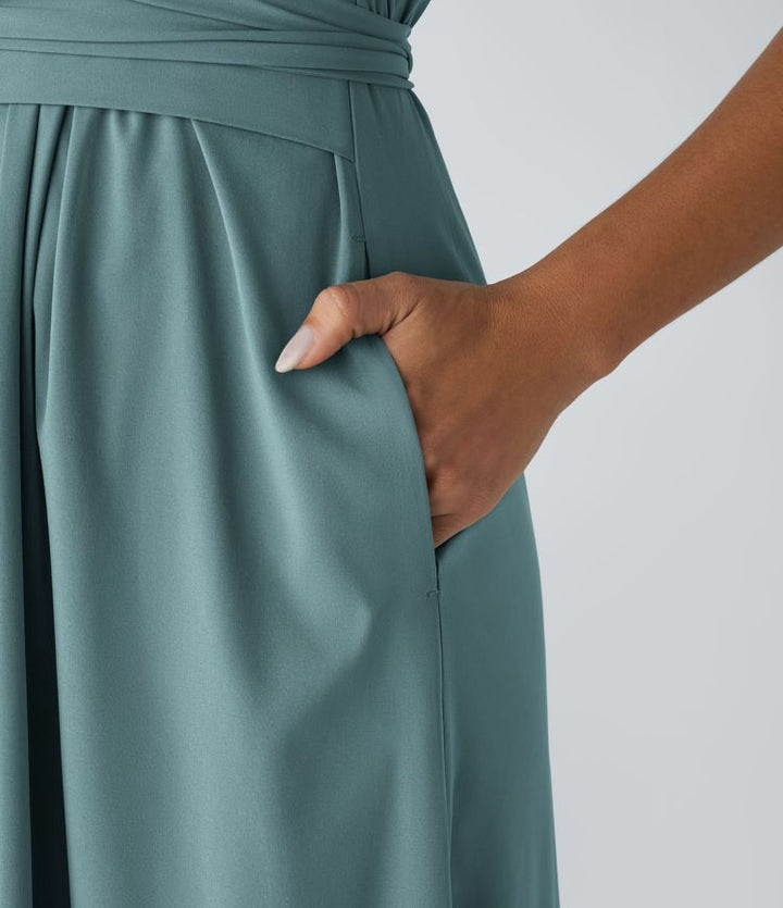 Elara Wrap Dress – Elegant Midi with V-Neckline & High Waist
