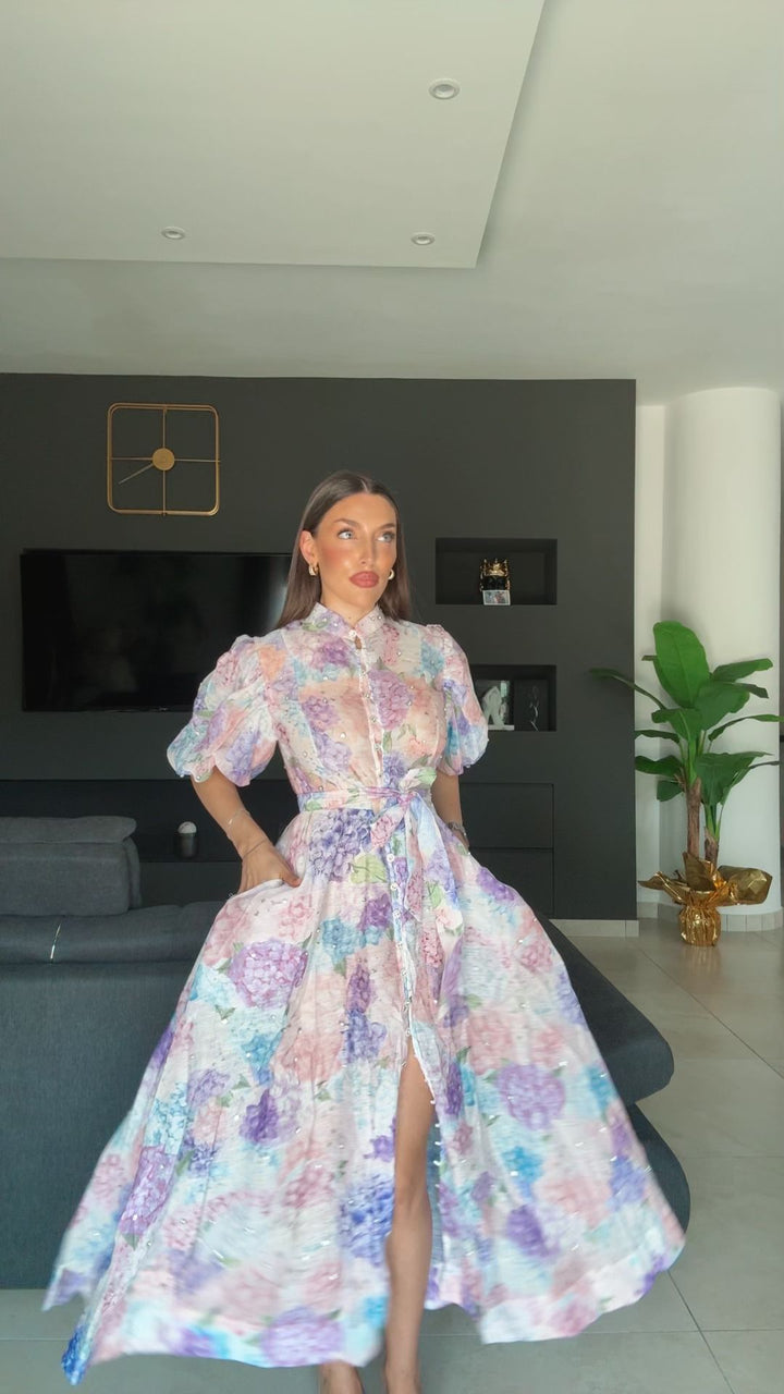 Estelle – Floral Midi Dress with Belt