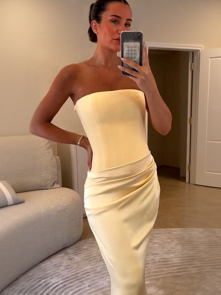 Aurielle Satin Glow Strapless Maxi Dress