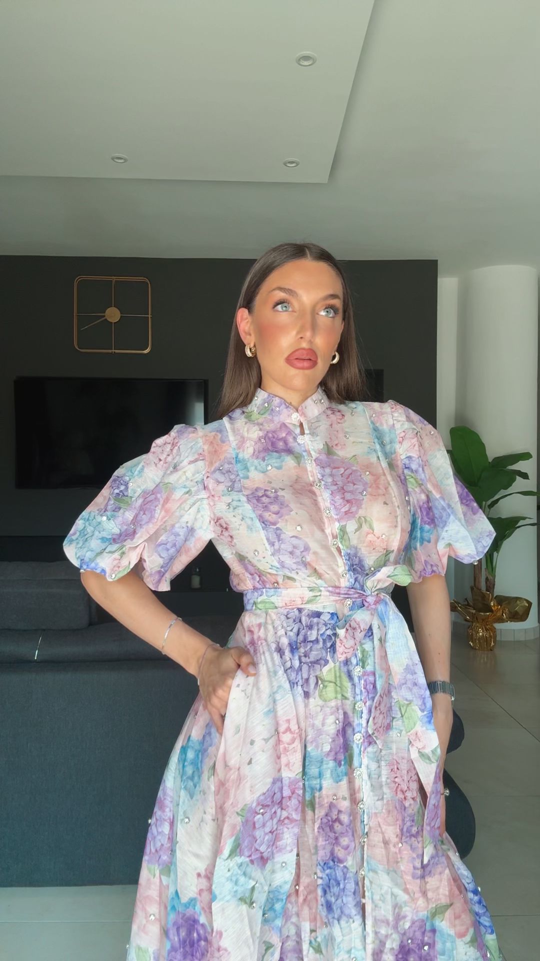 Estelle – Floral Midi Dress with Belt