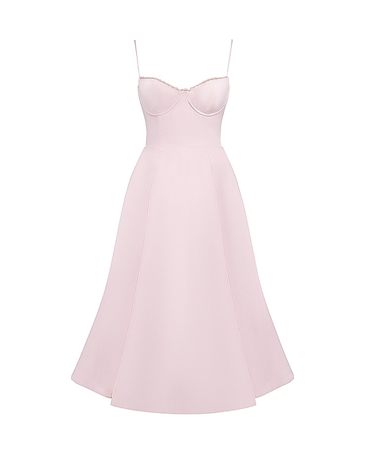 Soleia – Fitted Midi Dress with Spaghetti Straps