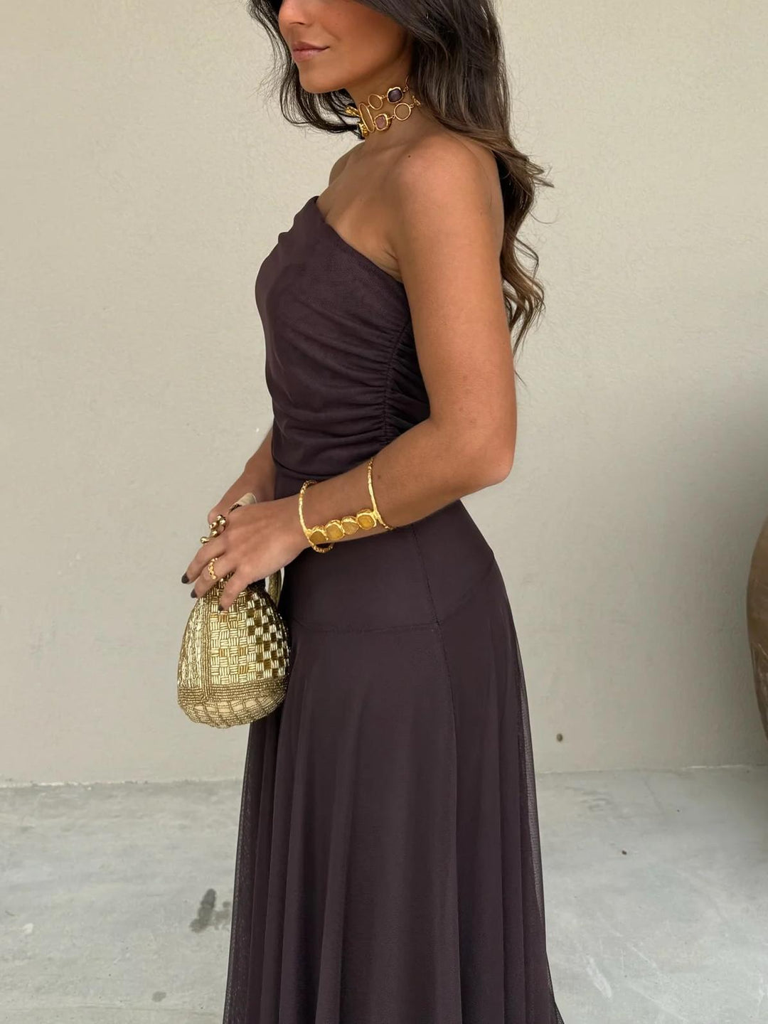 Alma Off-Shoulder Chiffon Maxi Dress