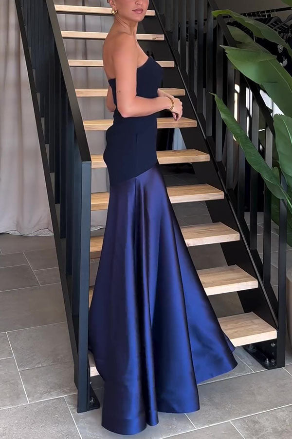 Luxe Satin Glow Strapless Maxi Gown