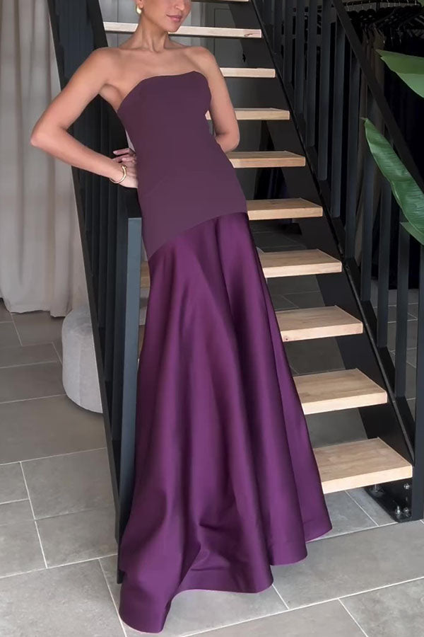 Luxe Satin Glow Strapless Maxi Gown