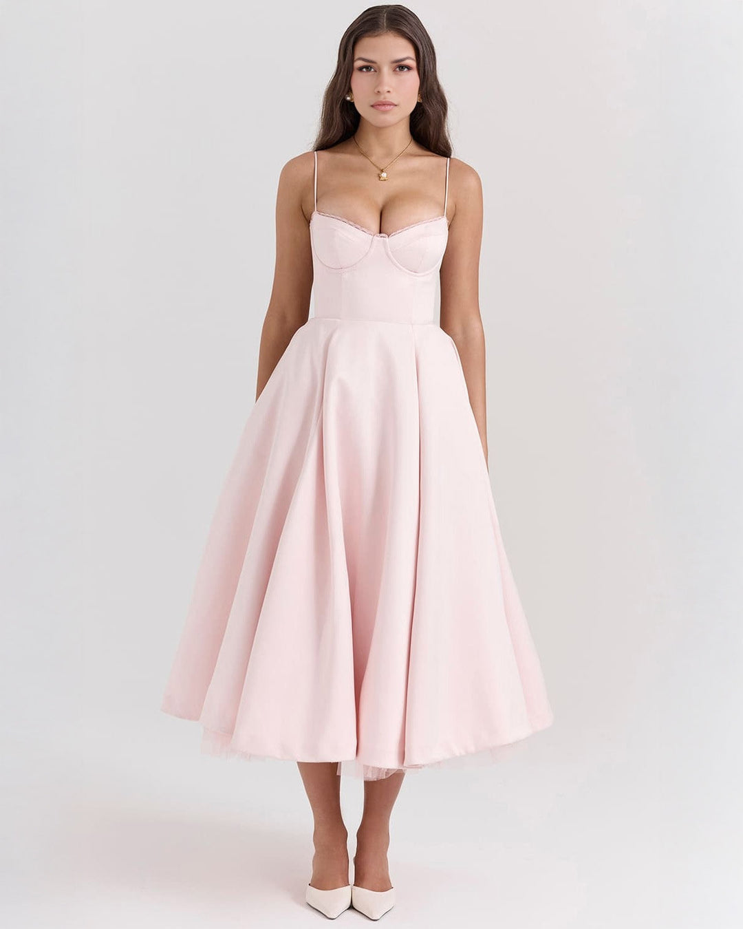 Soleia – Fitted Midi Dress with Spaghetti Straps