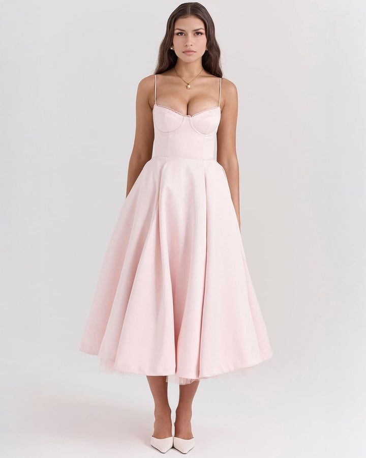 Soleia – Fitted Midi Dress with Spaghetti Straps