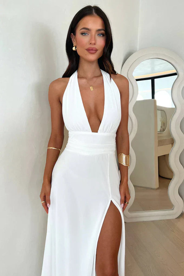 Aura Halter Elegance – Maxi Dress with Backless Design