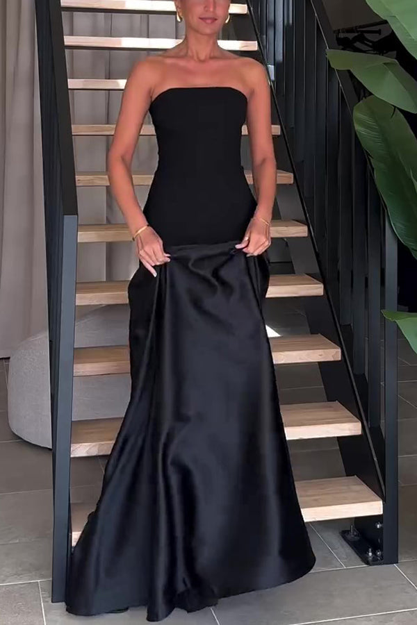 Luxe Satin Glow Strapless Maxi Gown