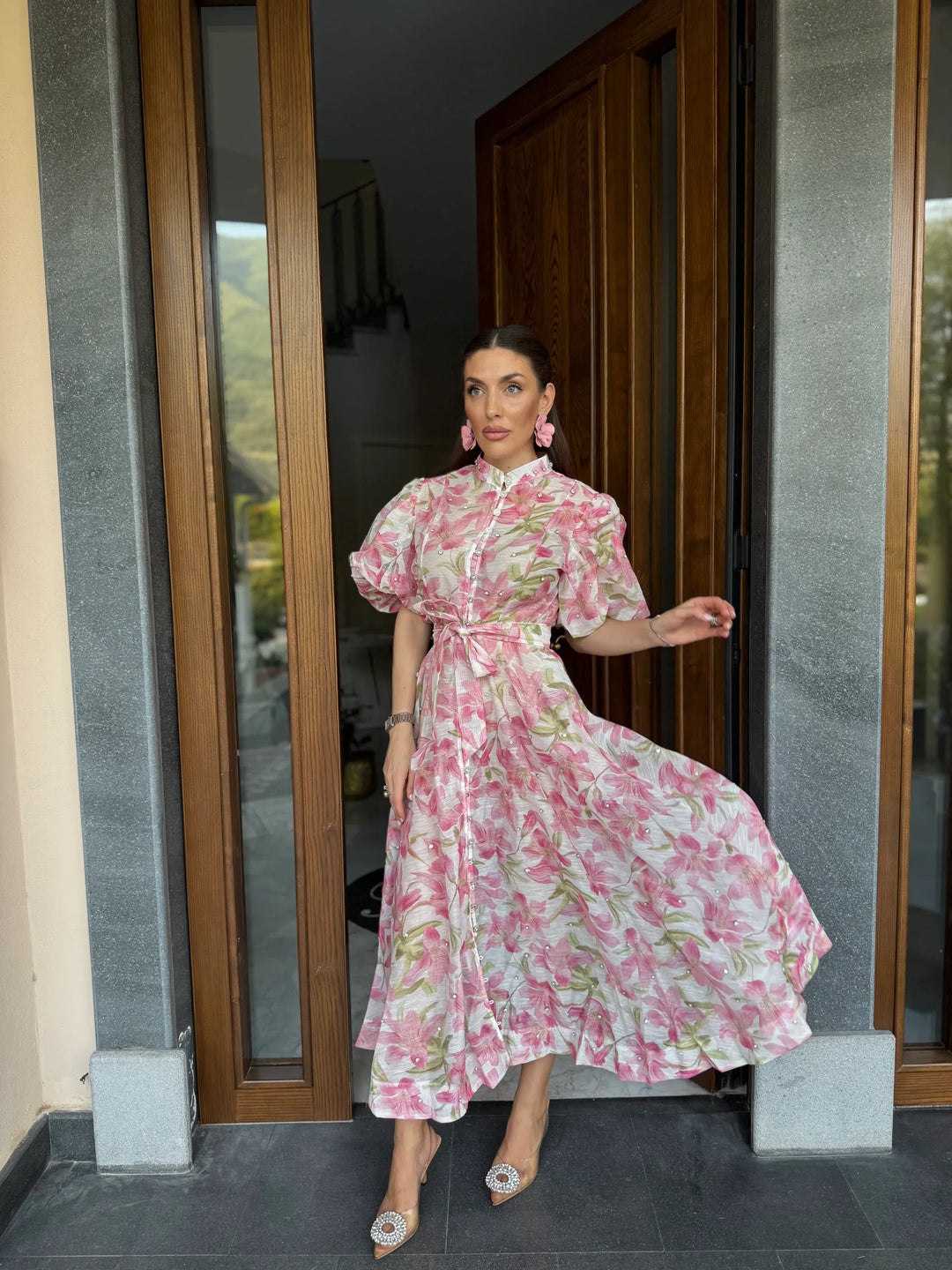 Estelle – Floral Midi Dress with Belt