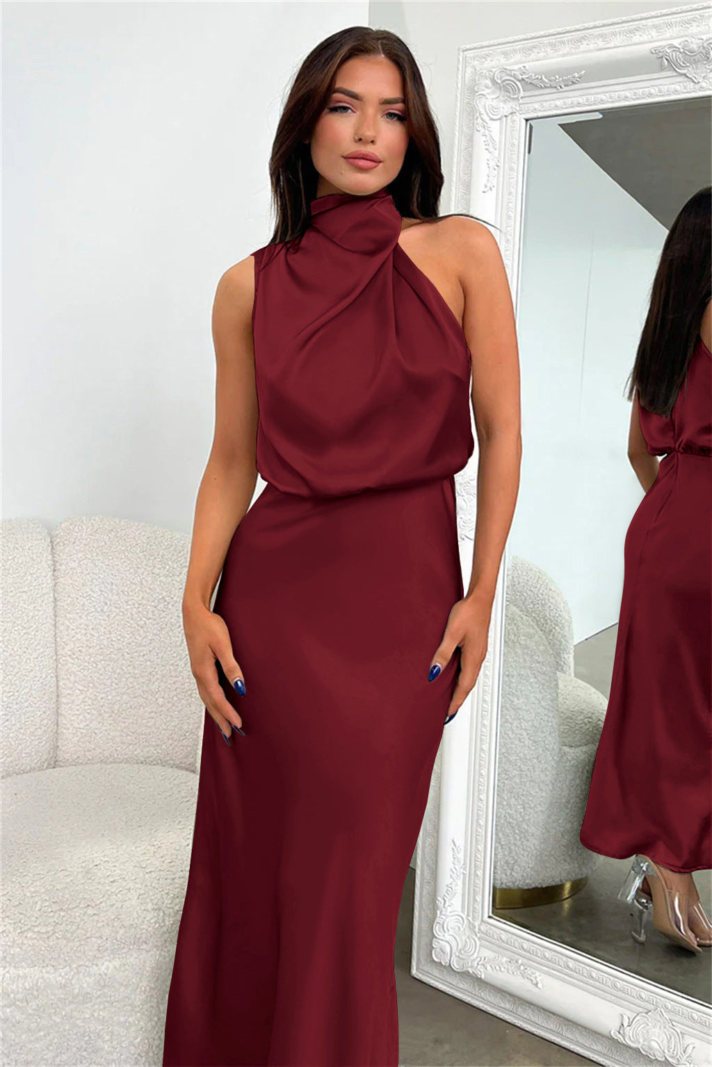 Lunara – Satin Maxi Dress with Cowl Neckline
