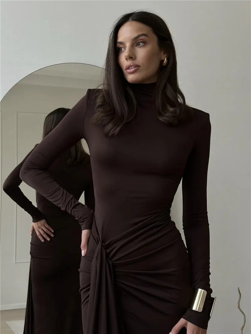 Arlissia | High-Slit Draped Elegance Maxi Dress