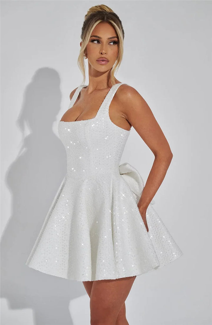 Novaria | Sequin Bow A-Line Mini Dress