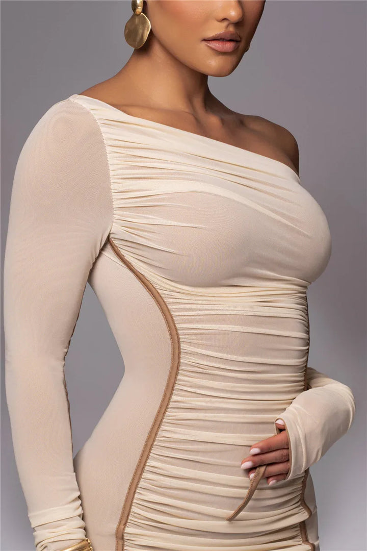 Olyssia | Mesh Ruched Elegance Midi Dress
