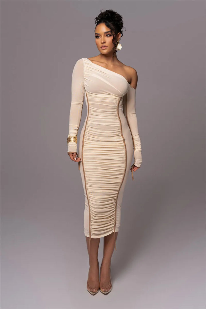 Olyssia | Mesh Ruched Elegance Midi Dress
