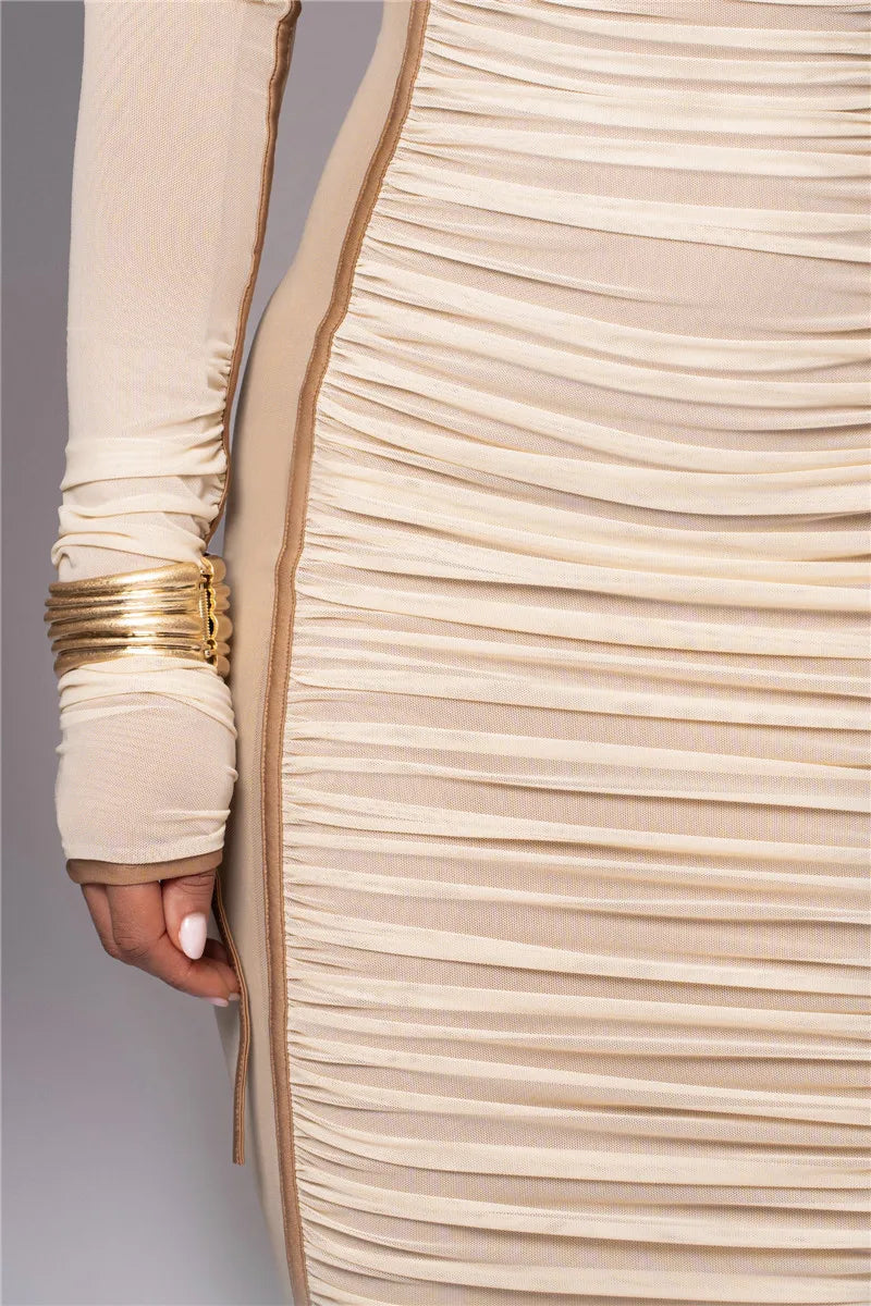 Olyssia | Mesh Ruched Elegance Midi Dress