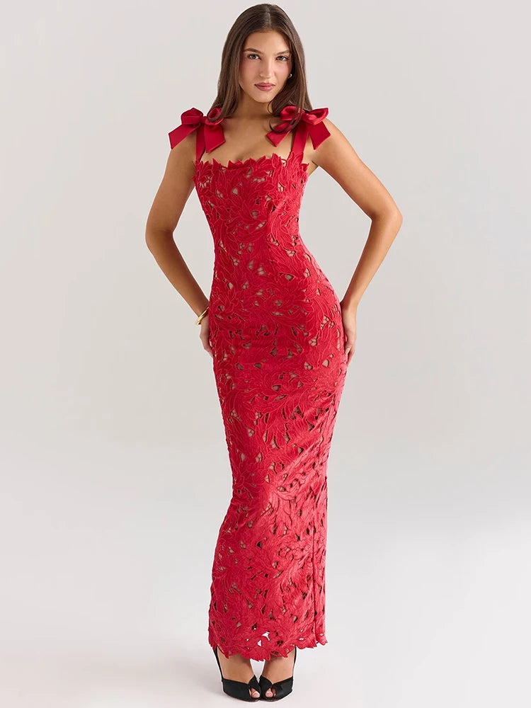 Ismara | Bow Lace Elegance Maxi Dress