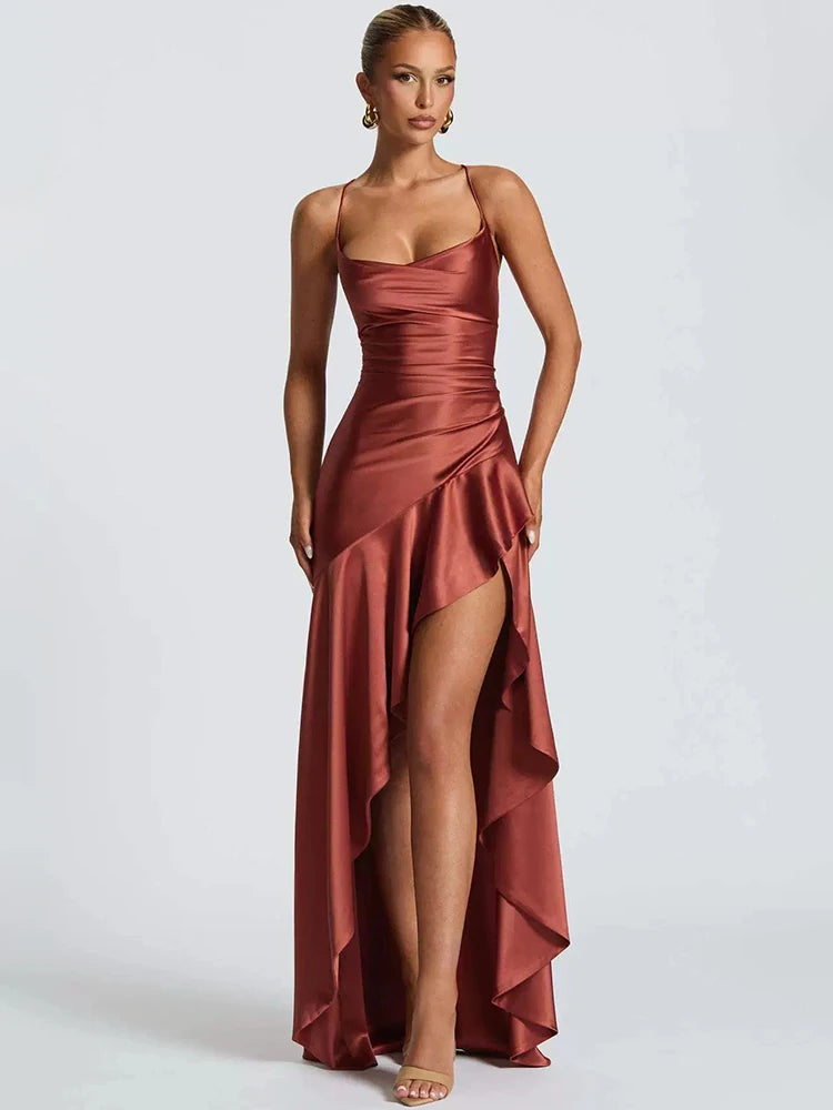 Selestia | Midnight Satin Maxi Dress