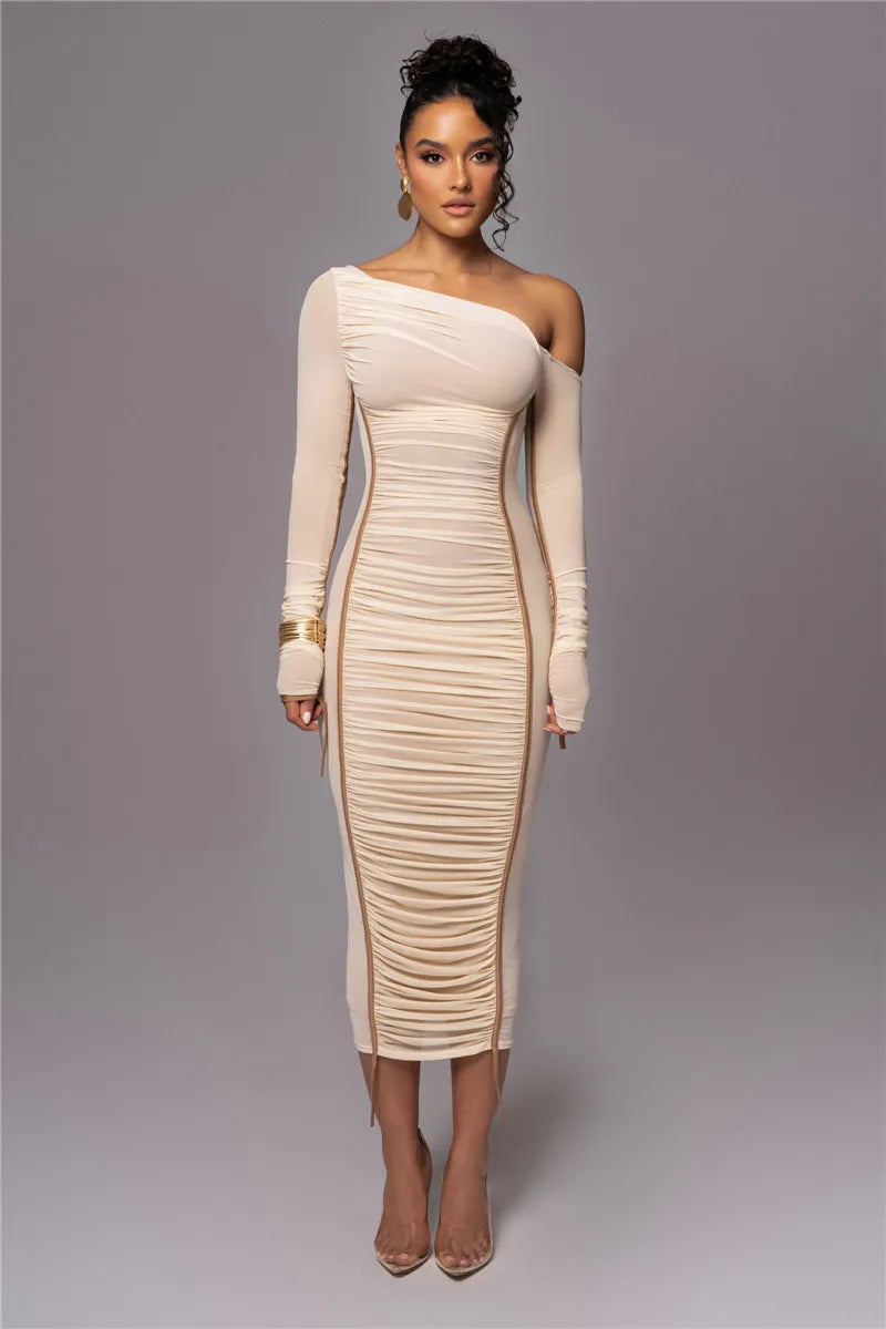 Olyssia | Mesh Ruched Elegance Midi Dress