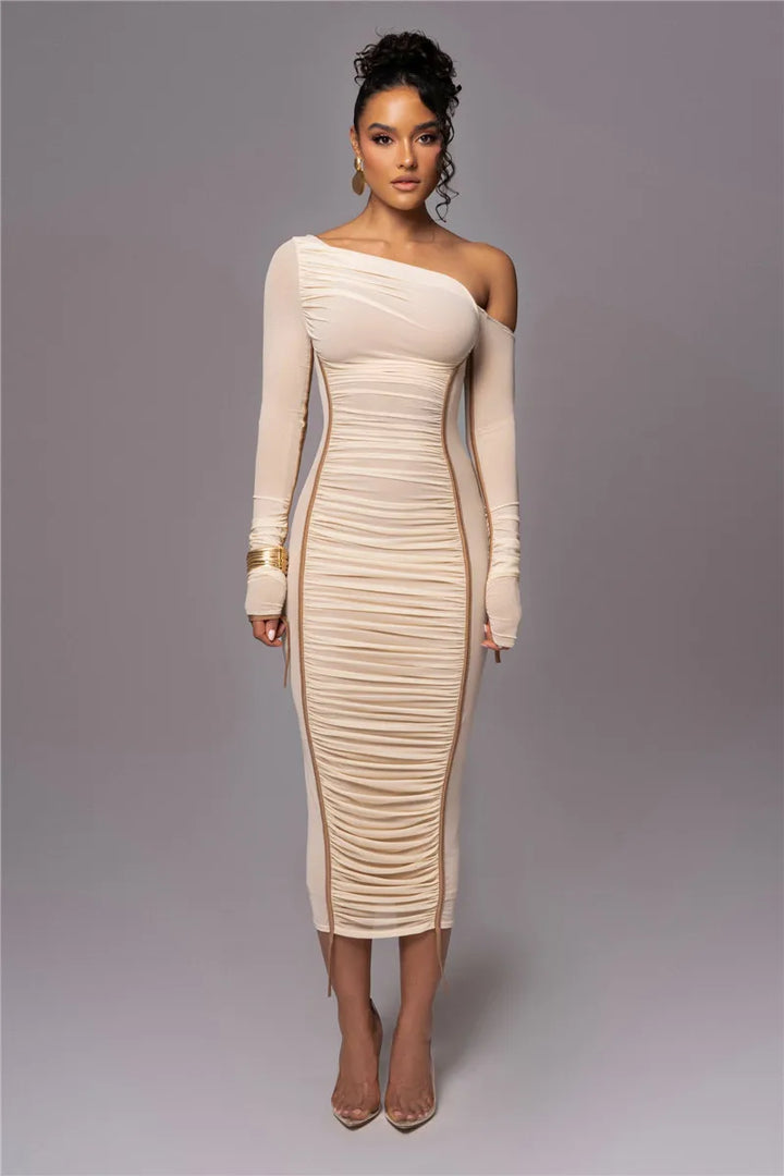 Olyssia | Mesh Ruched Elegance Midi Dress