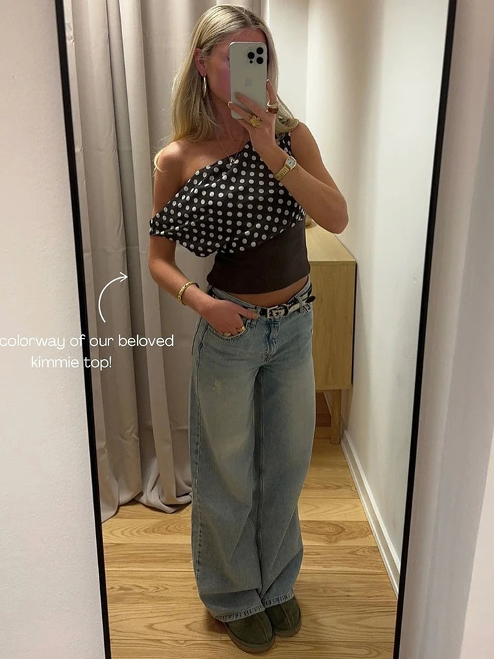 Serenara | Stylish Off-Shoulder Polka Dot Crop Top