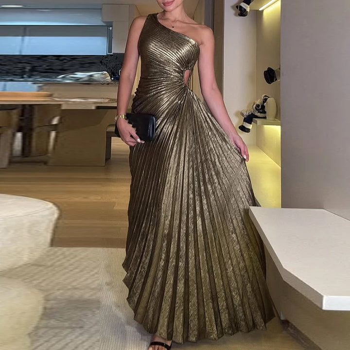 Gilded Aura Pleated Gown