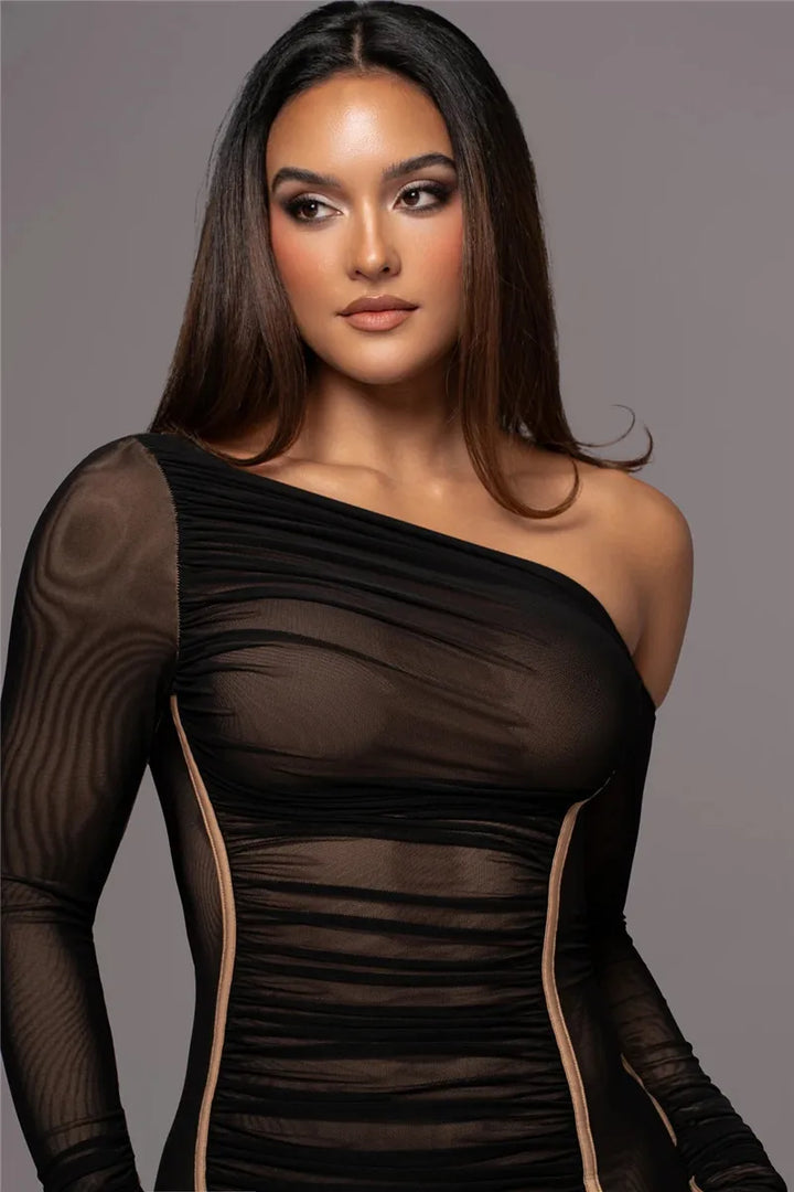 Olyssia | Mesh Ruched Elegance Midi Dress
