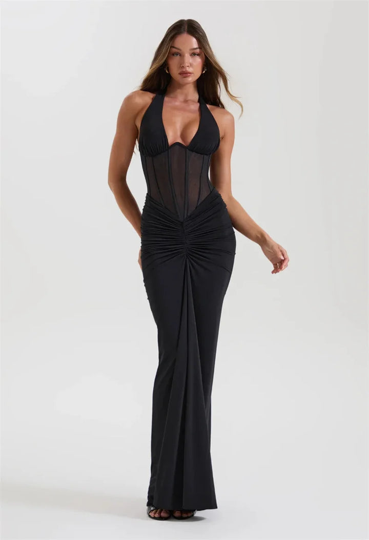 Liore | Halter Ruched Maxi Dress