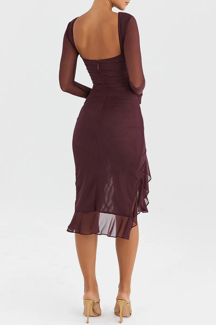 Lysette | Ruffle Ruched Midi Dress