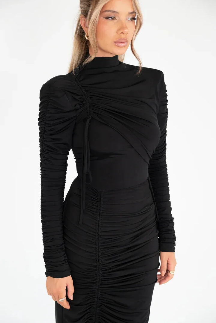 Marcella | Ruched Turtleneck Maxi Dress