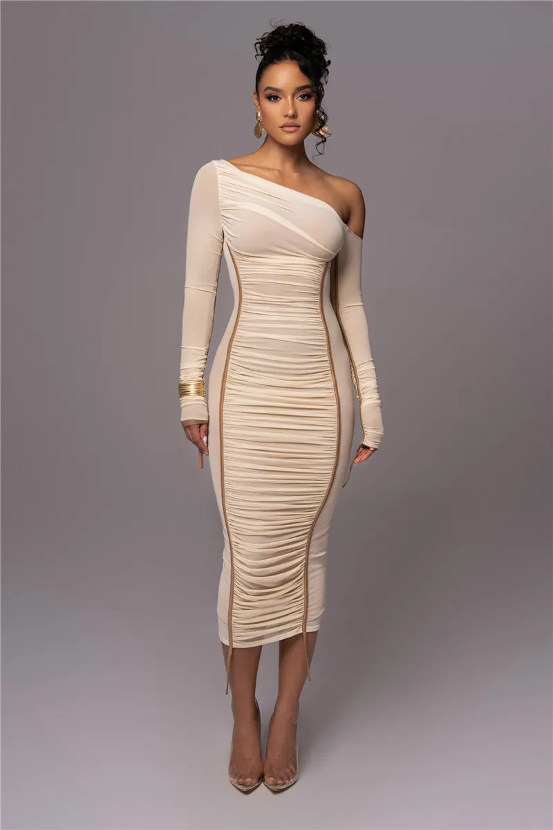 Olyssia | Mesh Ruched Elegance Midi Dress
