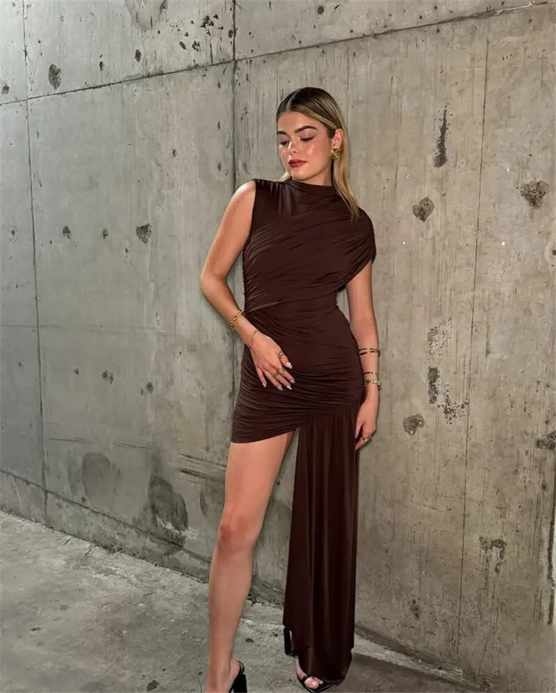 Clarionna | Draped High-Neck Mini Dress