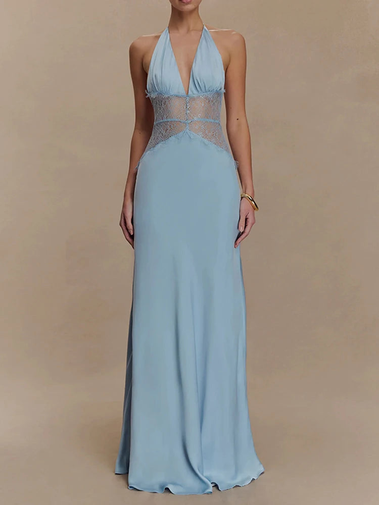 Evrelle | Halter Lace Elegance Maxi Dress