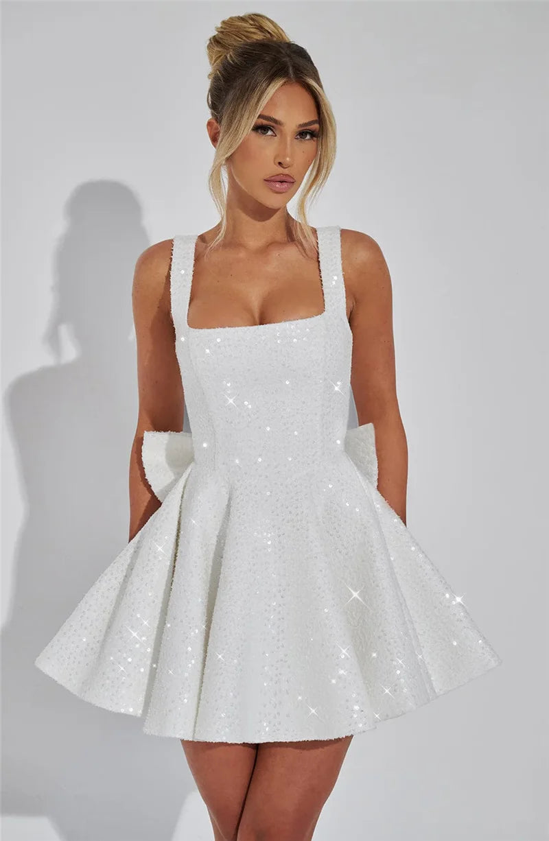 Novaria | Sequin Bow A-Line Mini Dress