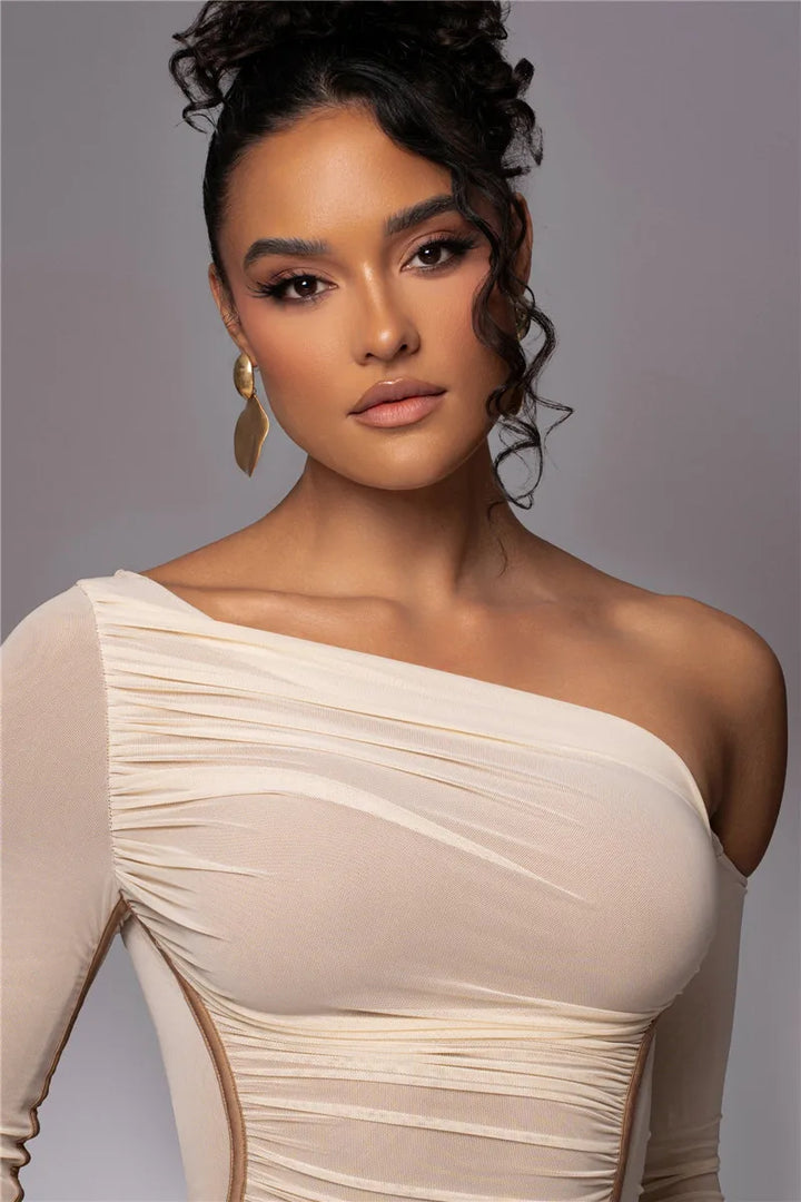Olyssia | Mesh Ruched Elegance Midi Dress