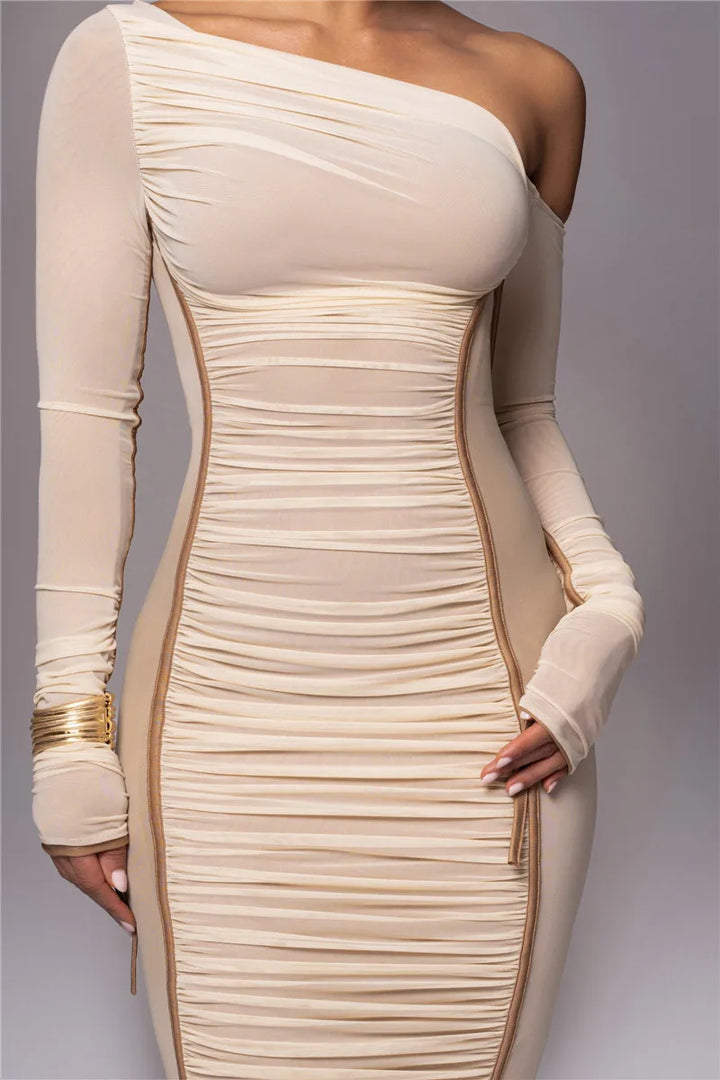 Olyssia | Mesh Ruched Elegance Midi Dress