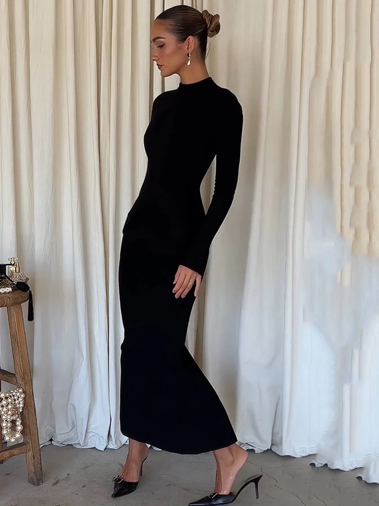 Elsinya | Long Sleeve Sculpted Elegance Maxi Dress