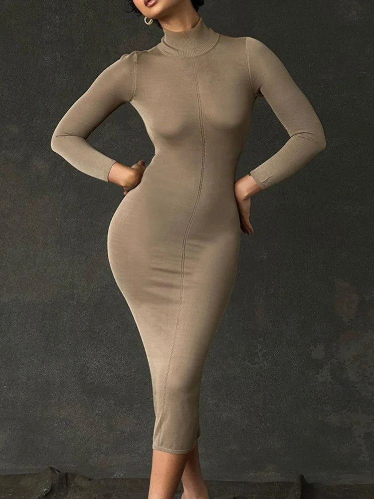 Novira | Sleek Turtleneck Midi Dress