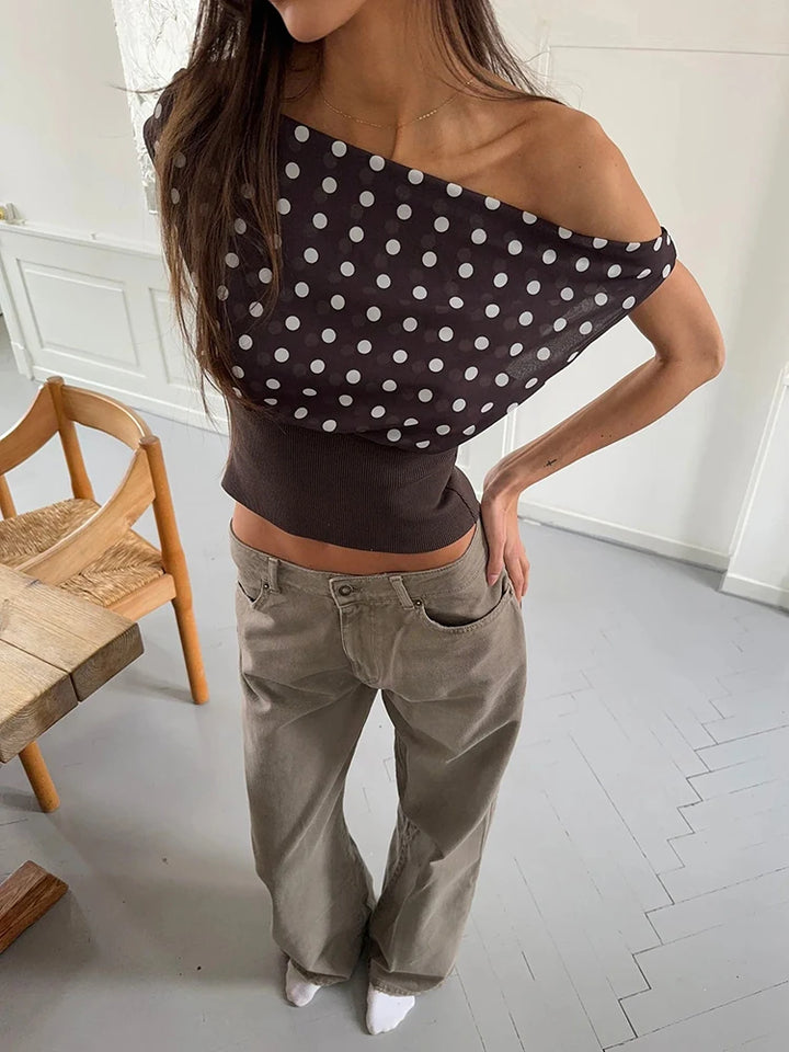 Serenara | Stylish Off-Shoulder Polka Dot Crop Top