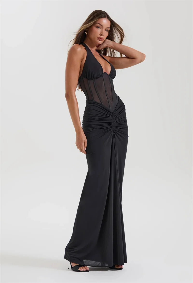 Liore | Halter Ruched Maxi Dress