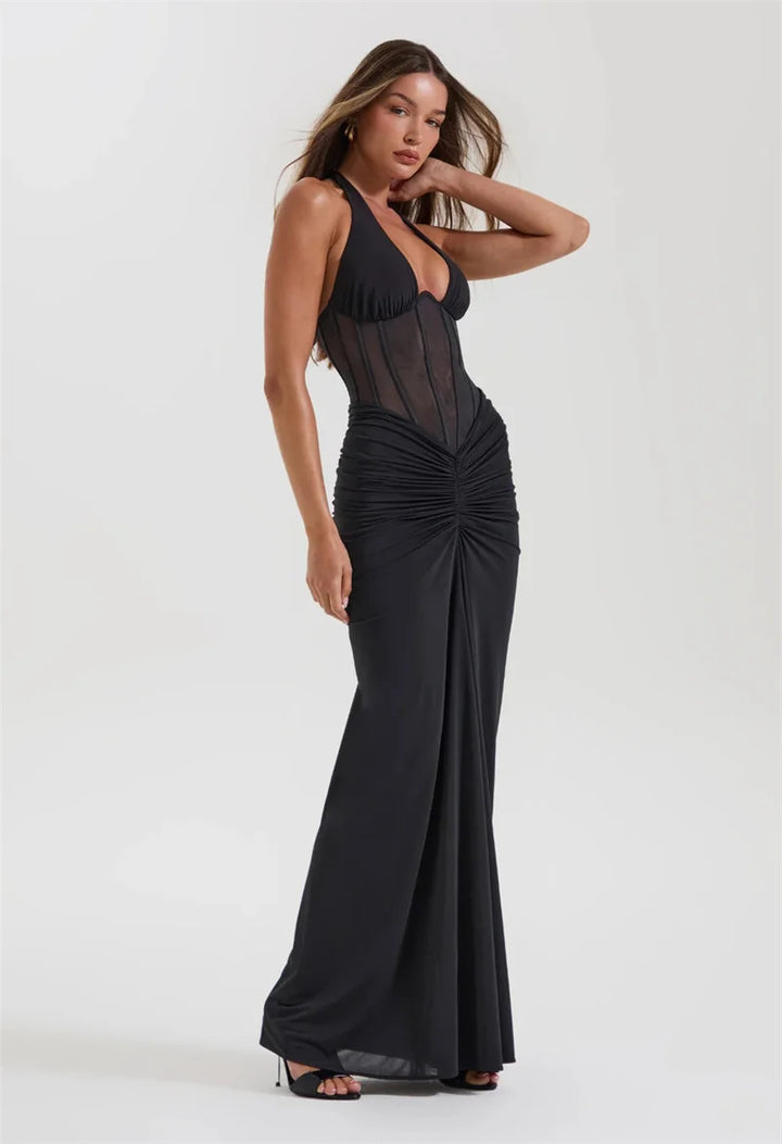 Liore | Halter Ruched Maxi Dress