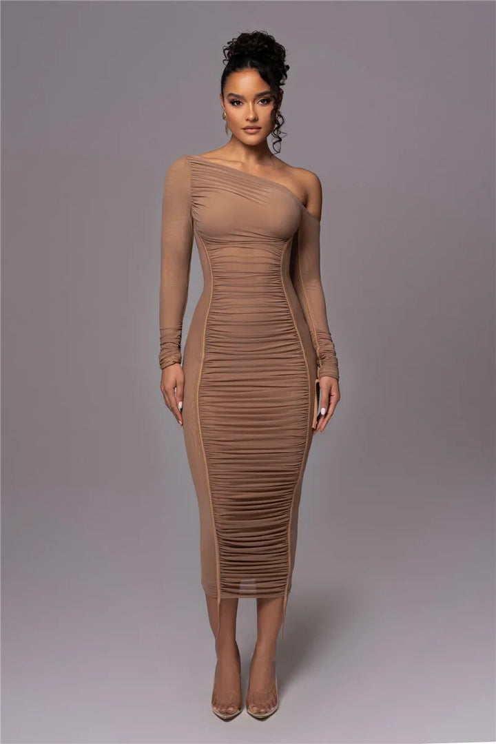 Olyssia | Mesh Ruched Elegance Midi Dress