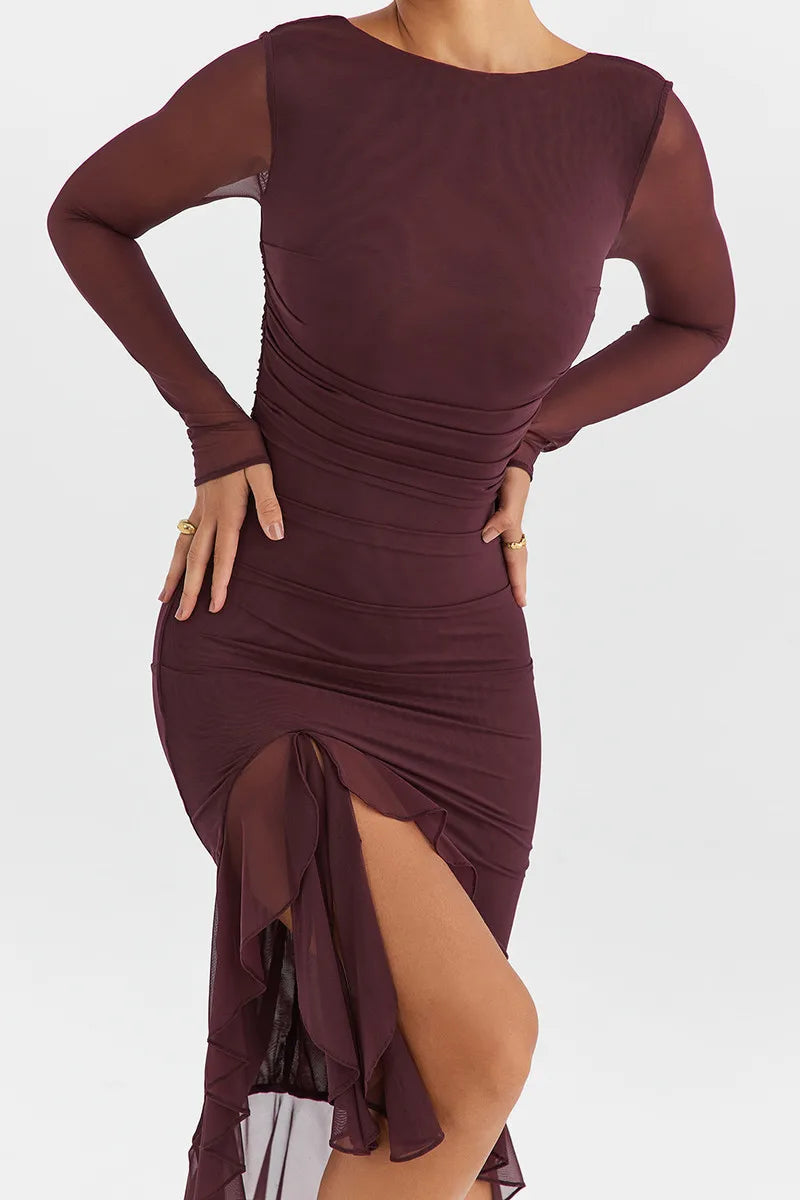 Lysette | Ruffle Ruched Midi Dress