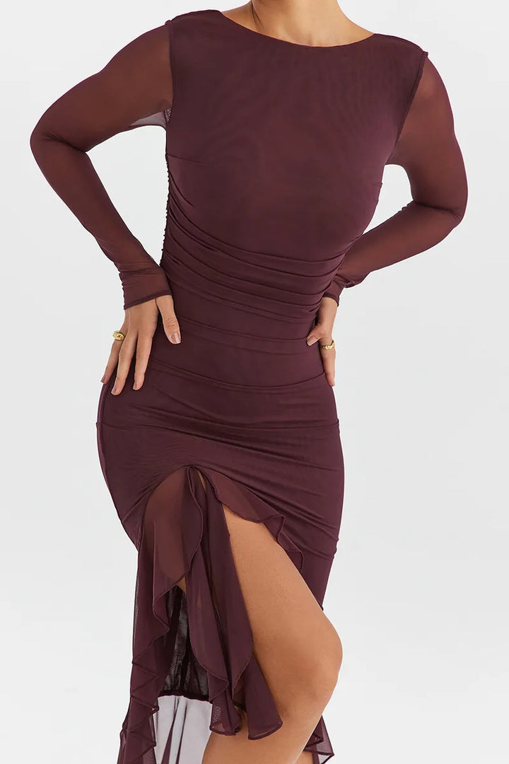 Lysette | Ruffle Ruched Midi Dress