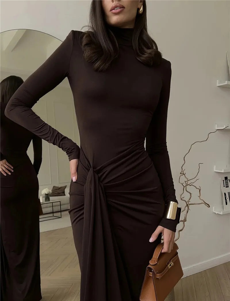 Arlissia | High-Slit Draped Elegance Maxi Dress