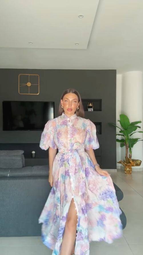 Estelle – Floral Midi Dress with Belt
