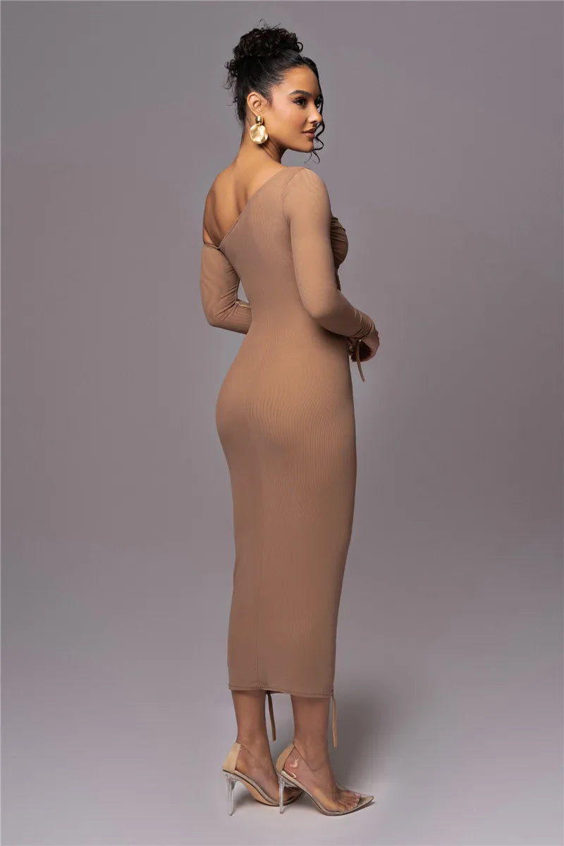 Olyssia | Mesh Ruched Elegance Midi Dress