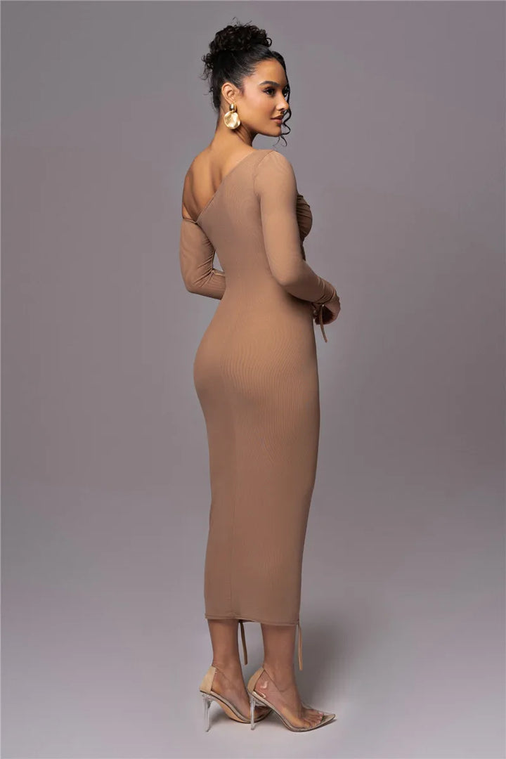 Olyssia | Mesh Ruched Elegance Midi Dress