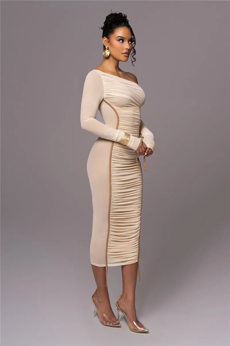 Olyssia | Mesh Ruched Elegance Midi Dress
