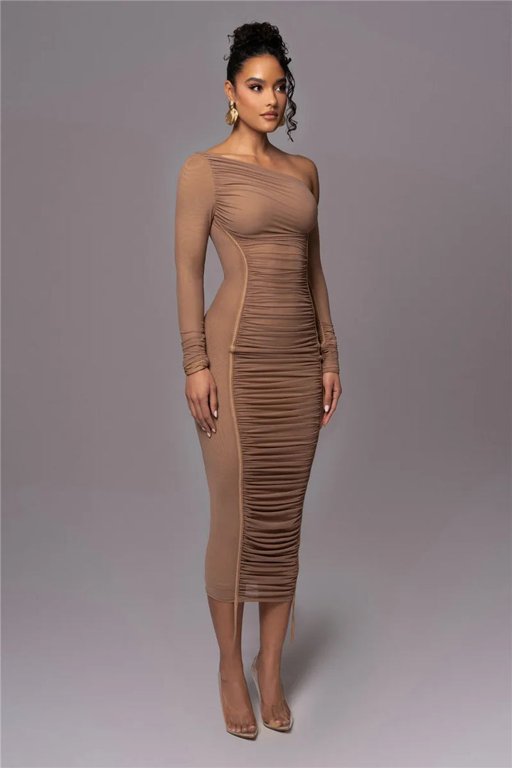 Olyssia | Mesh Ruched Elegance Midi Dress